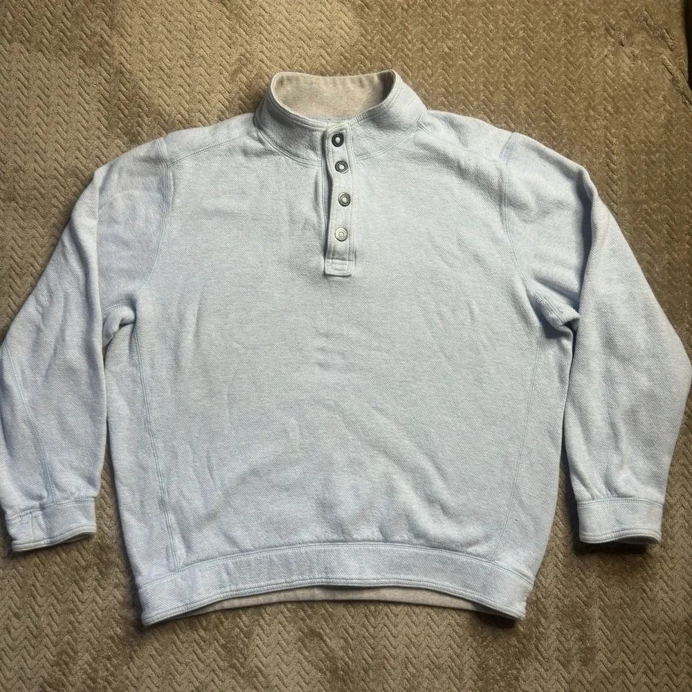 Tommy Bahama 1/4 Snap Cotton Mock‎ Neck Pullover Sweater Mens Sky Light Blue